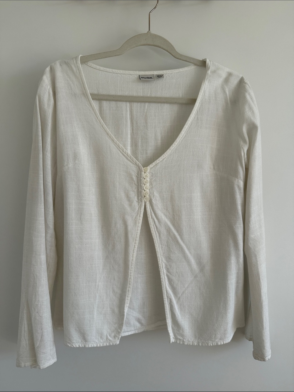 Rhythm Women's Ivory Long-Sleeve V-Neck Button Front Top